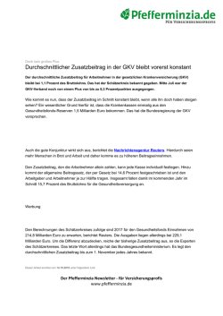 Durchschnittlicher Zusatzbeitrag in der GKV bleibt
