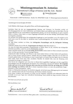 Brief der Schulleitung - Missionsgymnasium St. Antonius Bardel