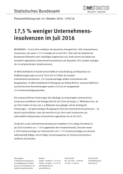 17,5 % weniger Unternehmensinsolvenzen im Juli 2016 (PDF, 77