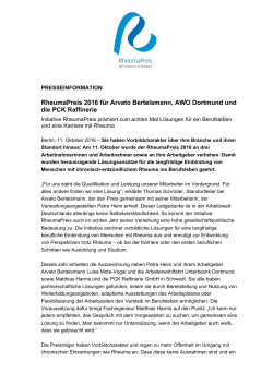 RheumaPreis 2016 für Arvato Bertelsmann, AWO