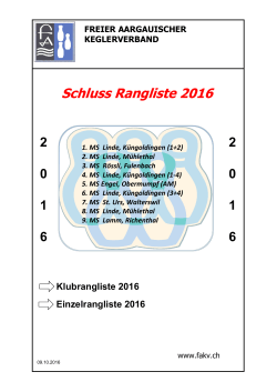 Schluss Rangliste 2016 - Freier Aargauischer Keglerverband