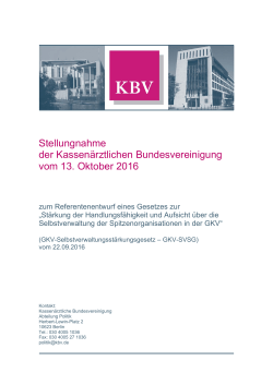 Stellungnahme der KBV - Kassenärztliche Bundesvereinigung