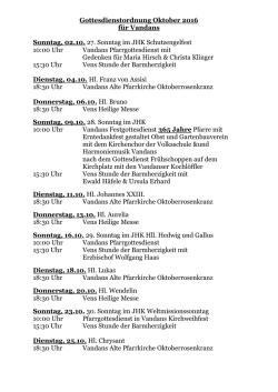 Gottesdienstordnung vom 02. bis 31. Oktober 2016