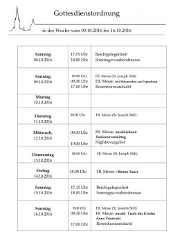 Gottesdienste und Gemeindeinformationen f&uuml;r die Woche vom