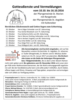 Gottesdienste und Vermeldungen - Kath. Propsteipfarrei St. Marien