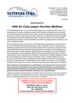 Hilfe f&uuml;r Cuba wegen Hurrikan Matthew