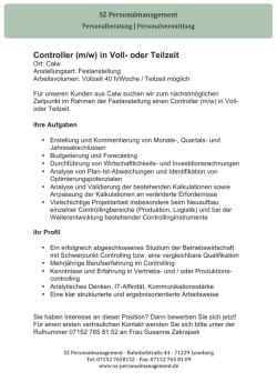 Controller (m/w) in Voll- und Teilzeit Standort Calw