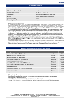 Preisliste für Mobilfunkdienstleistungen