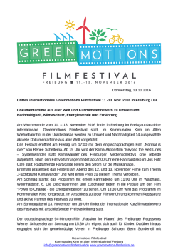 Greenmotions Filmfestival 13.10.2016 Pressemitteilung