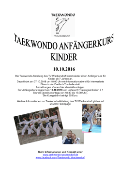 Die Taekwondo-Abteilung des TV Wackersdorf bietet wieder einen