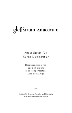 Frontmatter. Glossarium amicorum. Festschrift für Karin Donhauser.