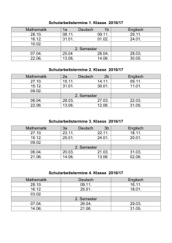 Schularbeitstermine 1. Klasse 2016/17 Mathematik 1a Deutsch 1b