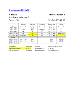 Stundenplan 2015 /16 4. Klasse Herr D. Hauser 2 Schulhaus