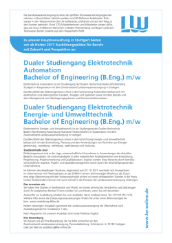 Ausschreibung B. Eng. Elektrotechnik Automation 2017 und B.Eng