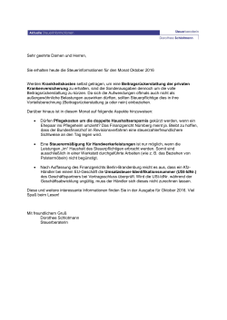 Newsletter Kanzlei Schlotmann, Oktober 2016