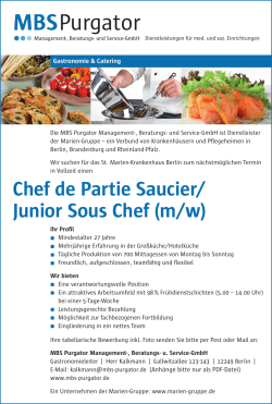 Chef de Partie Saucier/ Junior Sous Chef (m/w)