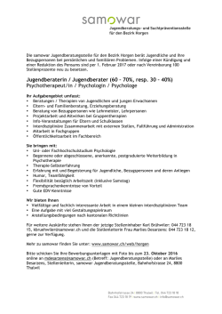 Jugendberaterin / Jugendberater (60 &ndash; 70%, resp. 30 &ndash; 40