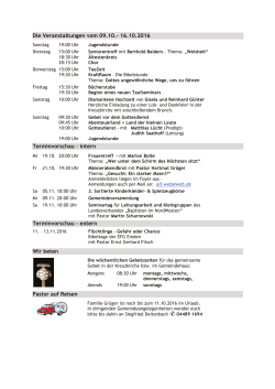 Die Veranstaltungen vom 09.10.- 16.10.2016 Terminvorschau