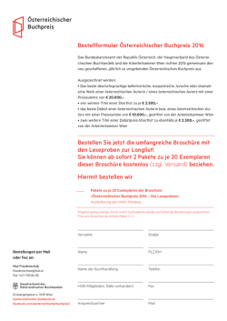Bestellformular Österreichischer Buchpreis 2016 Bestellen Sie jetzt