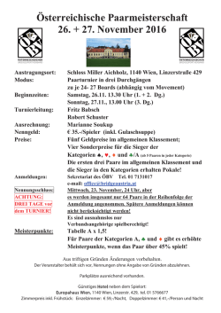 Österreichische Paarmeisterschaft 26. + 27. November 2016