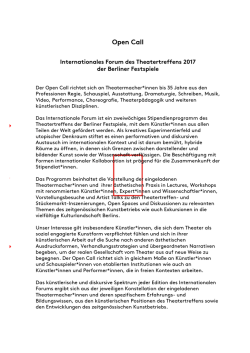 Internationales Forum: Open Call 2017