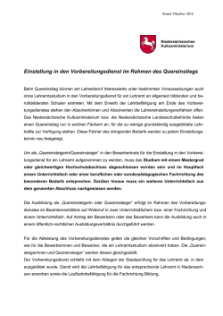 Einstellung in den Vorbereitungsdienst im Rahmen des Quereinstiegs