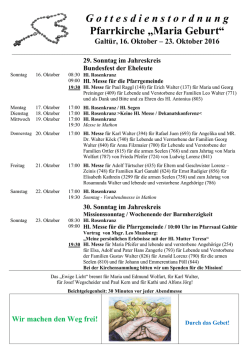 Gottesdienstordnung vom 16.10.2016 bis 23.10.2016