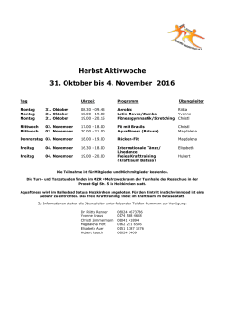 Herbst Aktivwoche 31. Oktober bis 4. November 2016