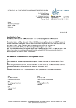 Herrn Oberb&uuml;rgermeister Dieter Reiter Rathaus 13.10.2016