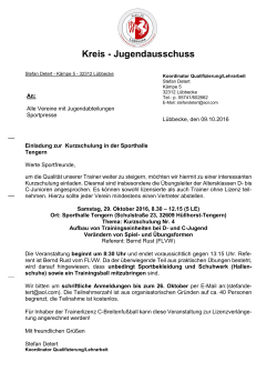 Einladung zur Trainerkurzschulung am 29.10.16 in Tengern.