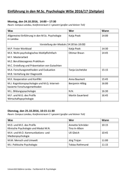 Einf&uuml;hrung in den M.Sc. Psychologie WiSe 2016/17 (Zeitplan)