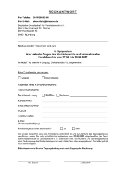 RÜCKANTWORT - Deutsche Gesellschaft für Vertriebsrecht eV
