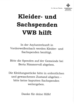 Aktuelle Spendenliste der Flüchtlinge mehr