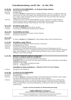 Gottesdienstordnung vom 9. bis 16. Oktober