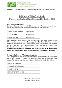 Bekanntmachung - PGR Wahlen 23. Oktober 2016