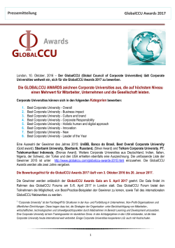 Pressemitteilung GlobalCCU Awards 2017 launch German