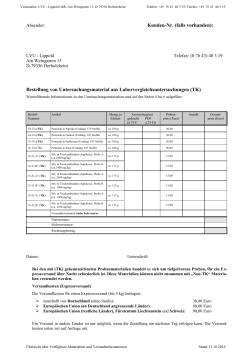 Aktuelle Liste der vorhandenen Probenmaterialien