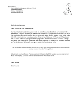Reduziertes Pensum Liebe Reitsch&uuml;ler und