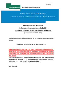 GK Strafrecht AT 2 / Delikte gegen die Person Sommersemester