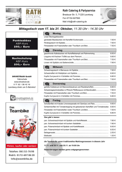 Mittagstisch vom 10. bis 14. Oktober, 11.30 Uhr