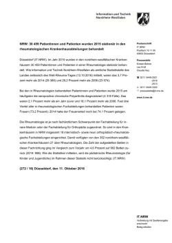 IT.NRW NRW: 30 459 Patientinnen und Patienten wurden 2015