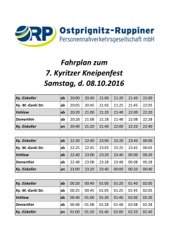 Fahrplan zum 7. Kyritzer Kneipenfest Samstag, d. 08.10.2016
