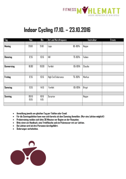 Indoor Cycling 17.10. &ndash; 23.10.2016