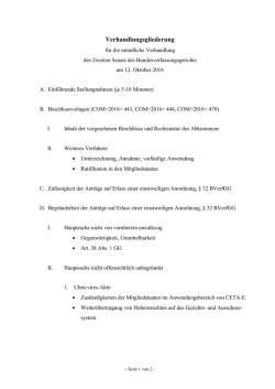 Gliederung f&uuml;r die Verhandlung des Zweiten Senats des