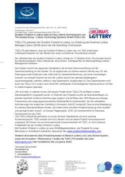 TQG-LTS gratuliert der Scottish Children`s Lottery zur Erteilung der