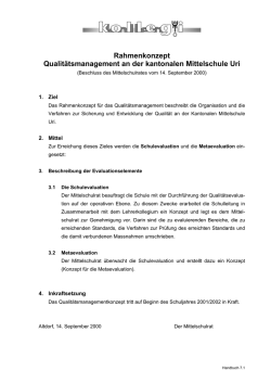 Rahmenkonzept Qualitätsmanagement an der kantonalen