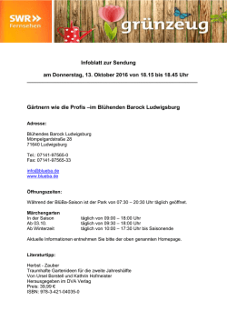 Infoblatt zur Sendung am Donnerstag, 13. Oktober 2016 von 18.15