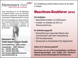 Maschinen-Doublierer (m/w) - Hemmers / Itex Textil Import Export