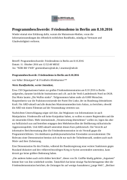 Programmbeschwerde: Friedensdemo in Berlin am 8.10 - 0815-Info