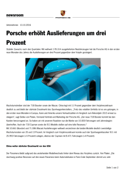 Porsche erhöht Auslieferungen um drei Prozent
